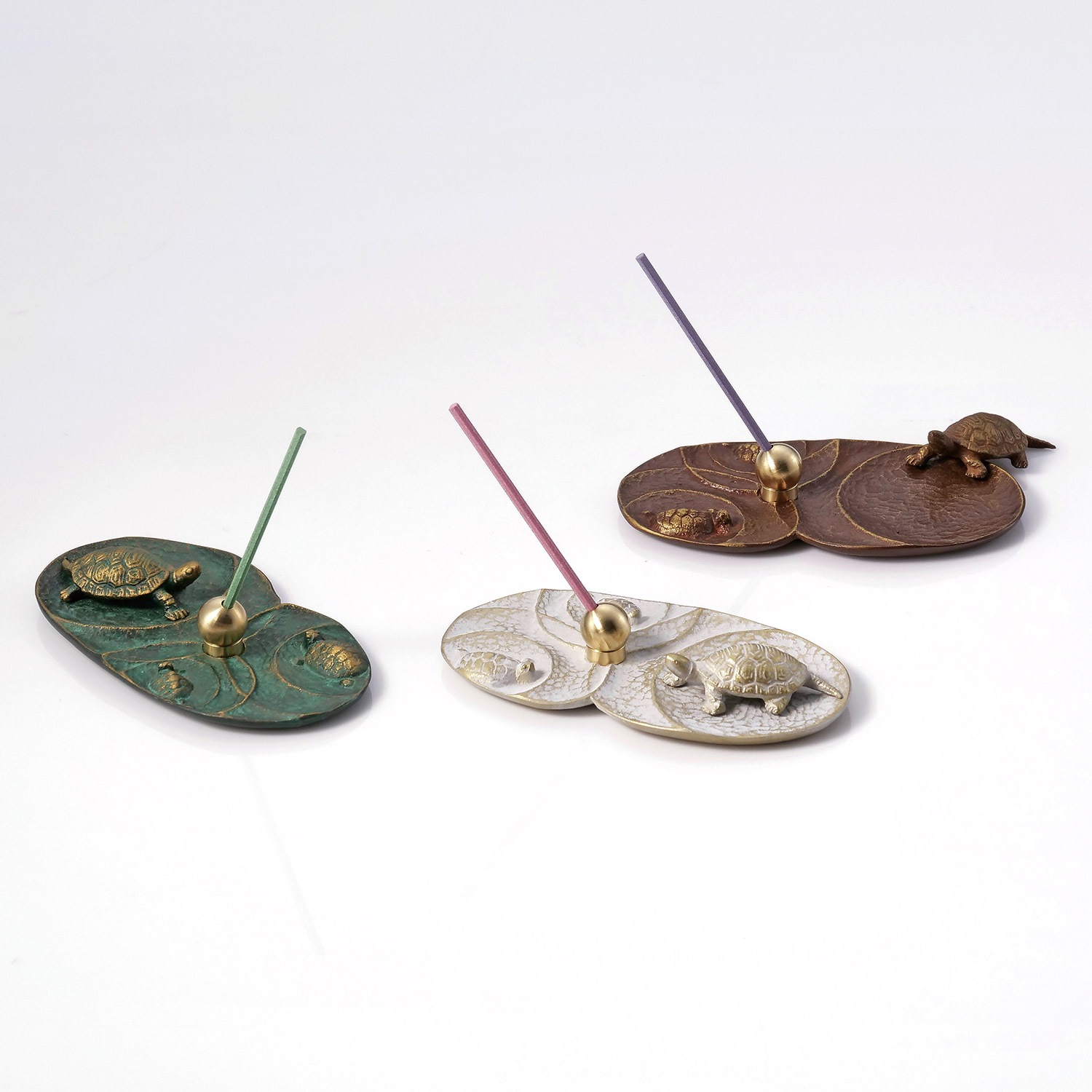 香皿 かめ KAME 金青銅 丸型香立付