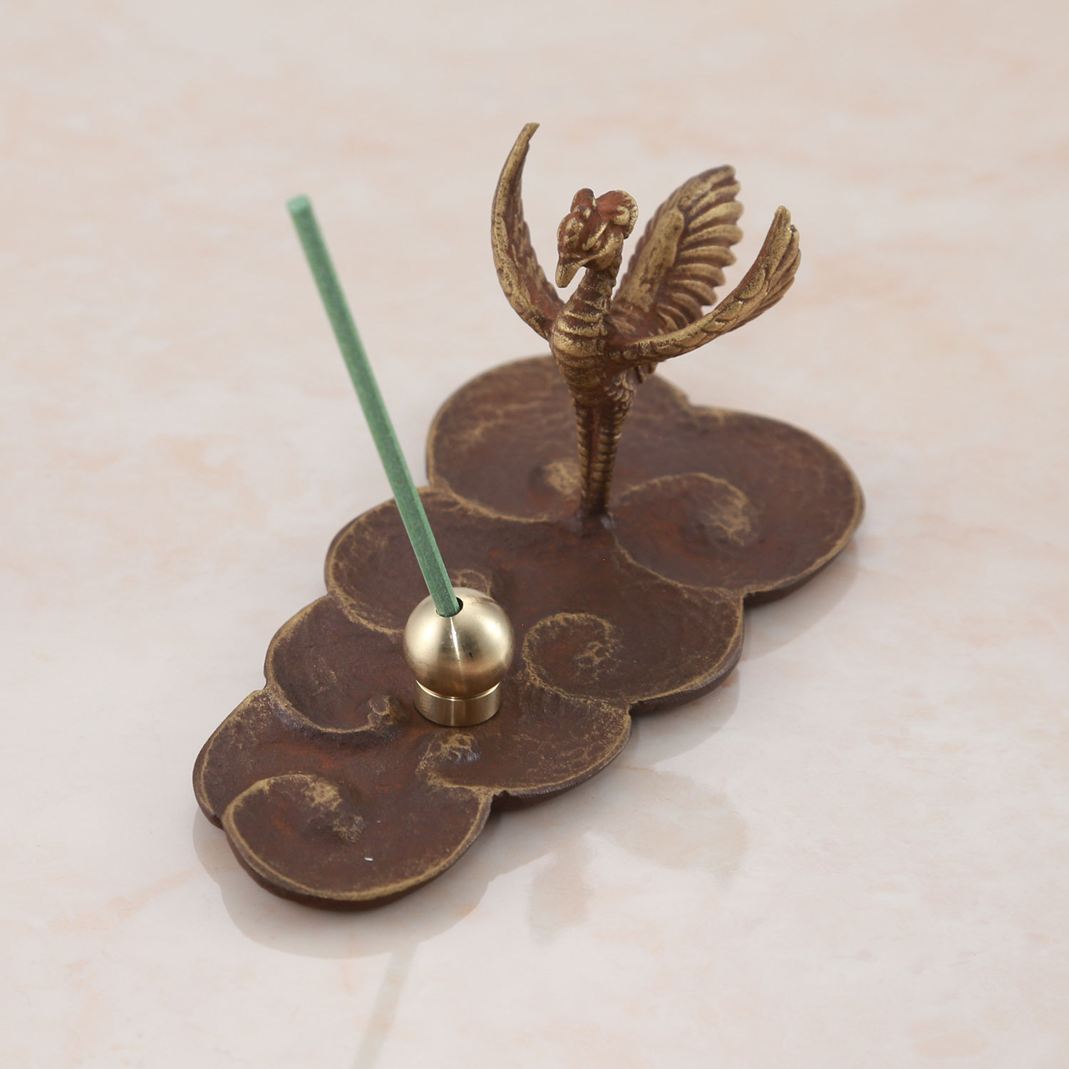 香皿 鳳凰 金茶 丸型香立付