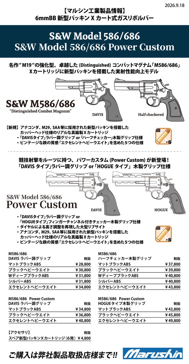 マルシン M586 ブラックHW DAVISラバー調グリップ ガスガン | Marushin