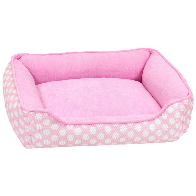 ペットベッド 犬 猫 ベッド マット 夏用 洗える カドラー メッシュ パイル カバー ふわふわ 春夏 2WAY かわいい おしゃれ ソファ ポルカドット スクエア型 Mサイズ