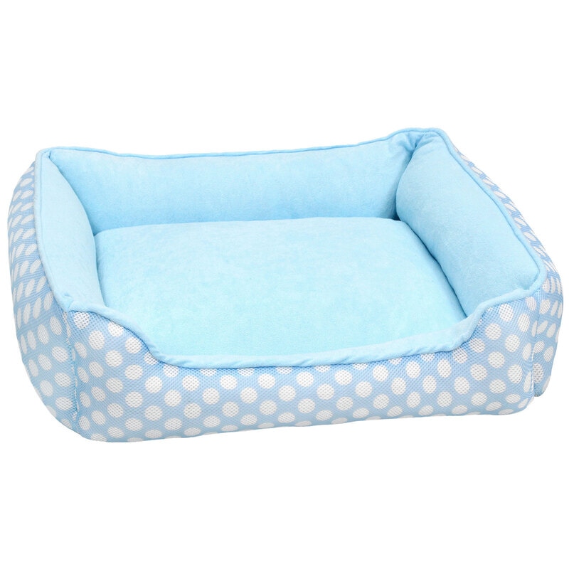 ペットベッド 犬 猫 ベッド マット 夏用 洗える カドラー メッシュ パイル カバー ふわふわ 春夏 2WAY かわいい おしゃれ ソファ ポルカドット スクエア型 Lサイズ