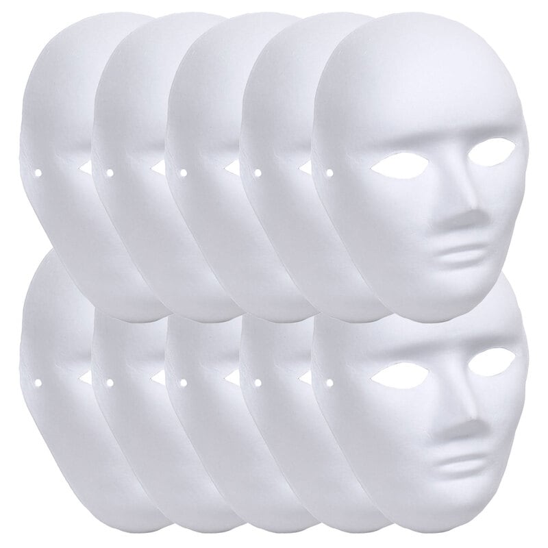 お面 仮面 マスク コスプレ 男面 女面 無地 白 おめん ペイント 飾り お祭り 紙パルプ製 10枚セット