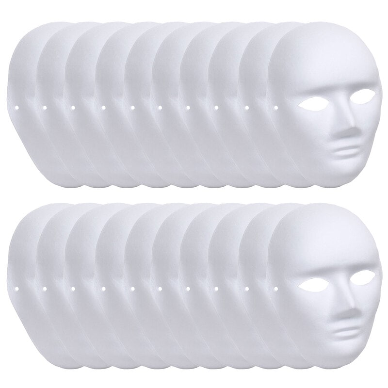 お面 仮面 マスク コスプレ 男面 女面 無地 白 おめん ペイント 飾り お祭り 紙パルプ製 20枚セット