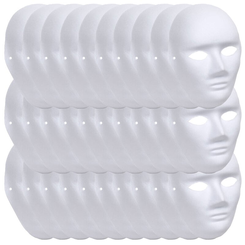 お面 仮面 マスク コスプレ 男面 女面 無地 白 おめん ペイント 飾り お祭り 紙パルプ製 30枚セット