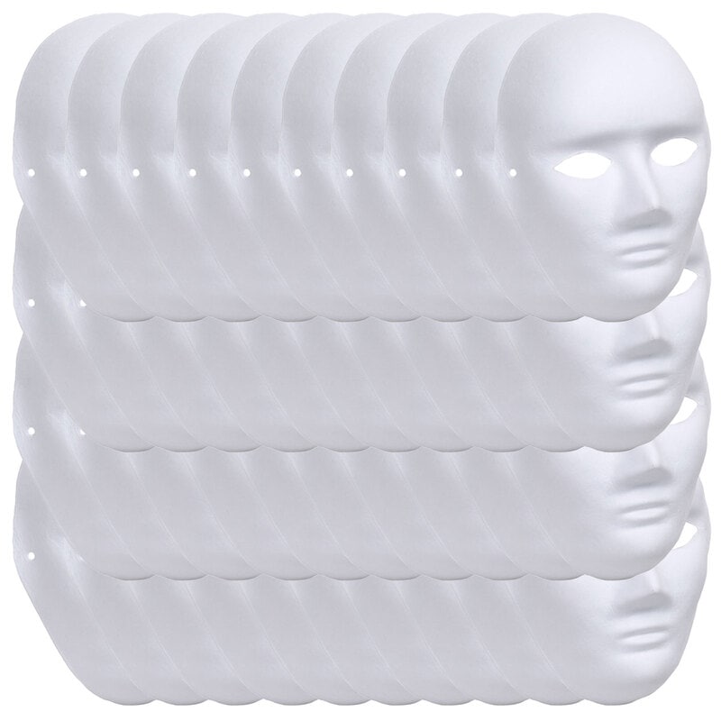 お面 仮面 マスク コスプレ 男面 女面 無地 白 おめん ペイント 飾り お祭り 紙パルプ製 40枚セット