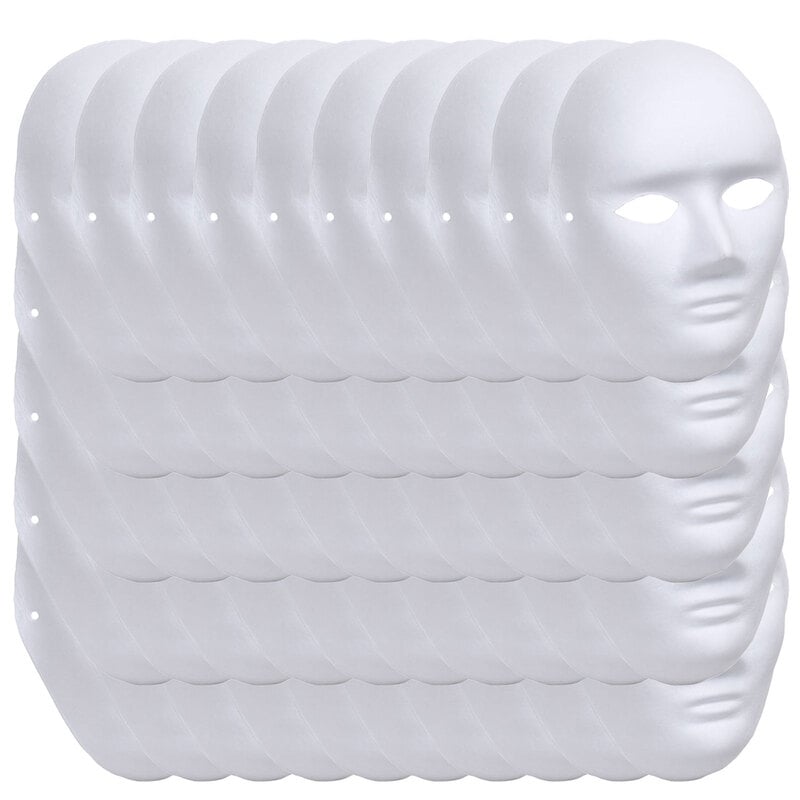 お面 仮面 マスク コスプレ 男面 女面 無地 白 おめん ペイント 飾り お祭り 紙パルプ製 50枚セット