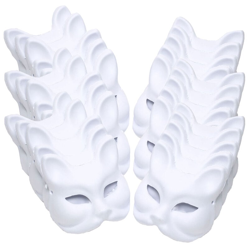 狐面 猫面 お面 狐 猫 マスク コスプレ ペイント 無地 白 おめん 紙パルプ製 半面 30枚セット