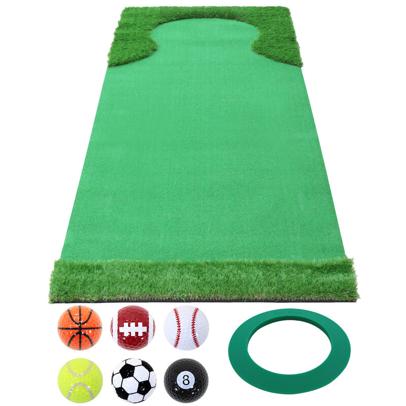 パターマット 3m ゴルフ パター 練習 マット ゴルフマット パッティング パター練習 ラフ 大型 厚手 室内 屋外 アプローチ 練習用 人工芝 SBR 本格派 300×100cm 特大 Ωシリーズ ゴルフボール パターカップ付き GSセット