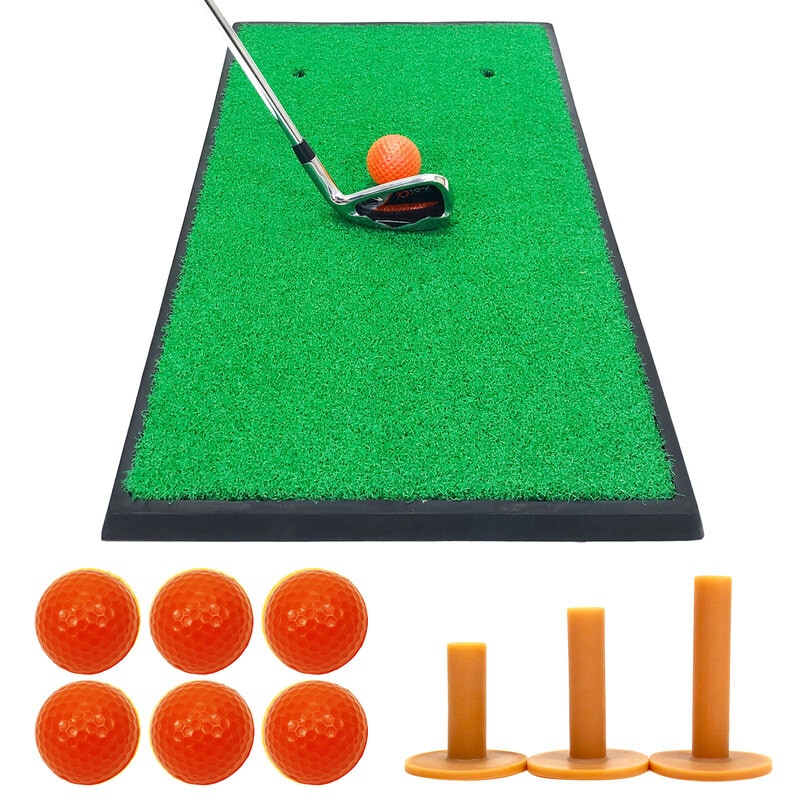 ゴルフマット ゴルフ 練習 マット 素振り スイング 練習器具 室内 屋外 人工芝  ゴムマット フェアウェイ 1WAY 33×62cm ゴルフティー ゴルフボール Pセット