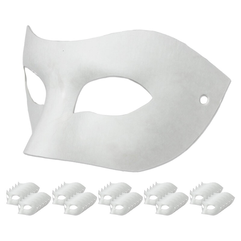 【訳あり】 お面 ホワイトマスク アイマスク 仮面 無地 白 おめん ペイント 紙パルプ製 50枚セット