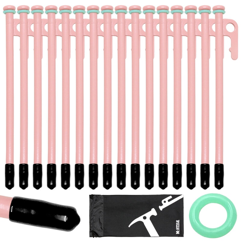 ペグ 20cm 16本セット 強靭 スチールペグ キャンプ テント タープ 設営 レーザー溶接 伸線加工 防錆塗装 安全キャップ 蛍光リング付き