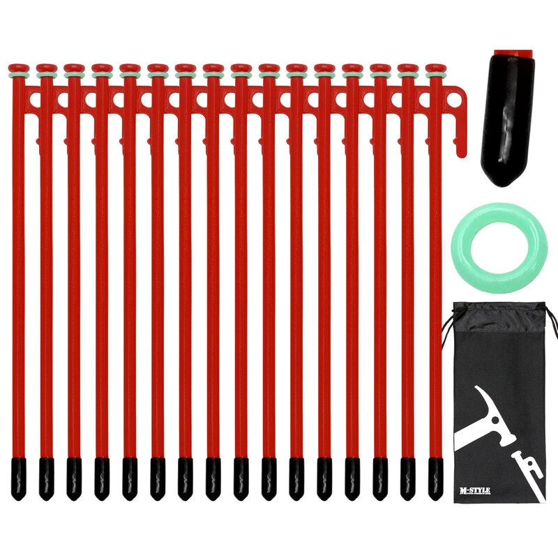 ペグ 30cm 16本セット 強靭 スチールペグ キャンプ テント タープ 設営 レーザー溶接 伸線加工 防錆塗装 安全キャップ 蛍光リング付き