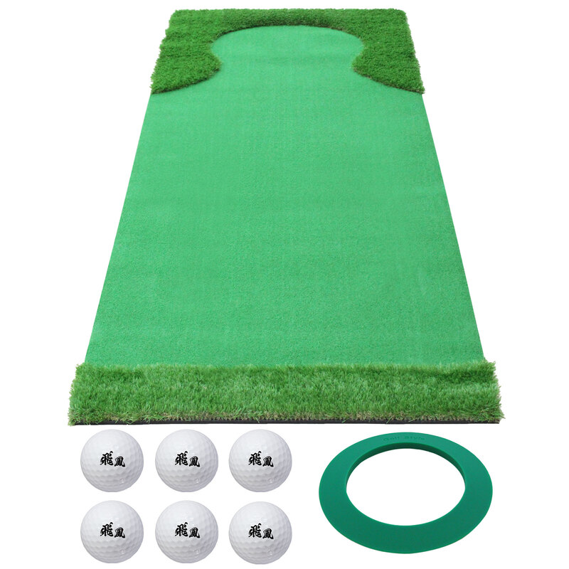 パターマット 3m ゴルフ パター 練習 マット ゴルフマット パッティング パター練習 ラフ 大型 厚手 室内 屋外 アプローチ 練習用 人工芝 SBR 本格派 300×100cm 特大 Ωシリーズ ゴルフボール パターカップ付き CSセット