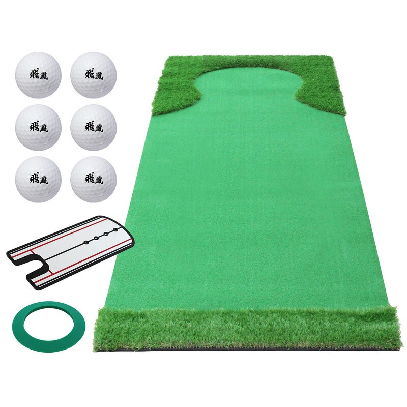 パターマット 3m ゴルフ パター 練習 マット ゴルフマット パッティング パター練習 ラフ 大型 厚手 室内 屋外 アプローチ 練習用 人工芝 300×100cm 特大 Ωシリーズ ゴルフボール パッティングミラー付き CMSセット