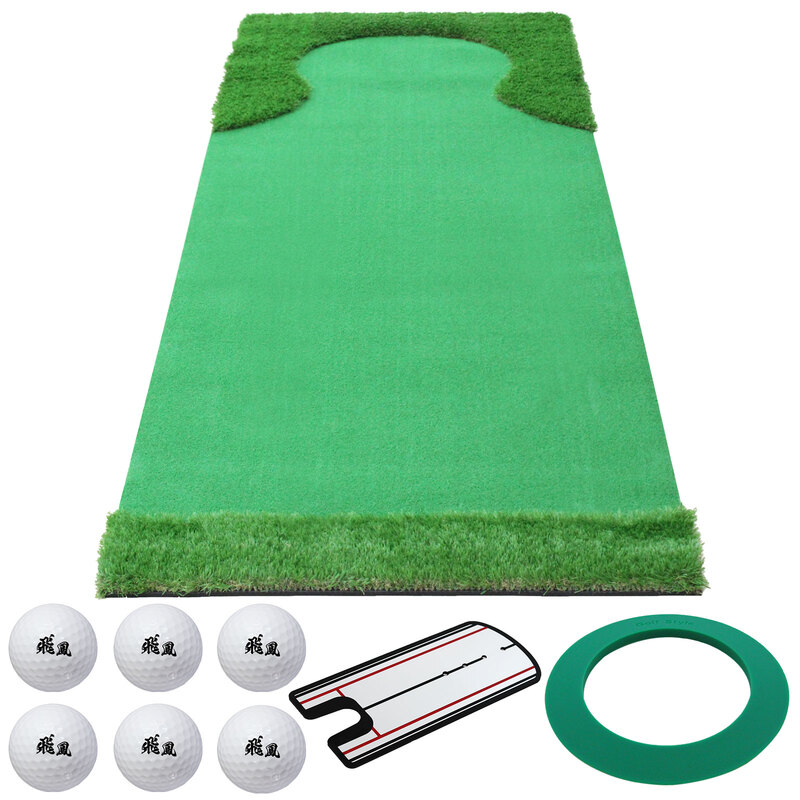 パターマット 3m ゴルフ パター 練習 マット ゴルフマット パッティング パター練習 ラフ 大型 厚手 室内 屋外 アプローチ 練習用 人工芝 300×100cm 特大 Ωシリーズ ゴルフボール パッティングミラー付き CMSセット