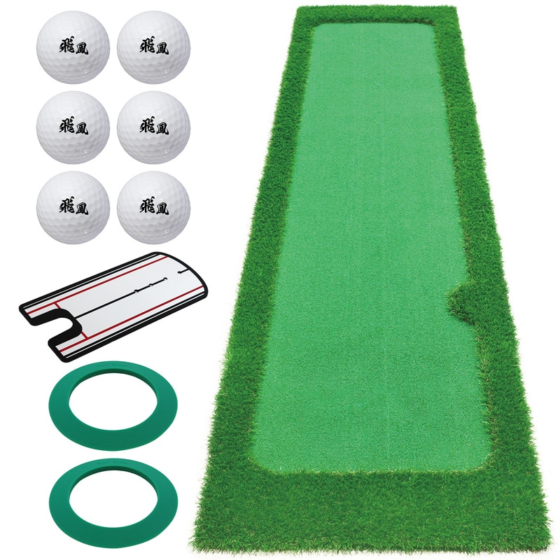パターマット 3m ゴルフ パター 練習 マット ゴルフマット パッティング パター練習 ラフ 大型 厚手 室内 屋外 アプローチ 練習用 人工芝 SBR 300×75cm Gシリーズ ゴルフボール パッティングミラー CMS2セット