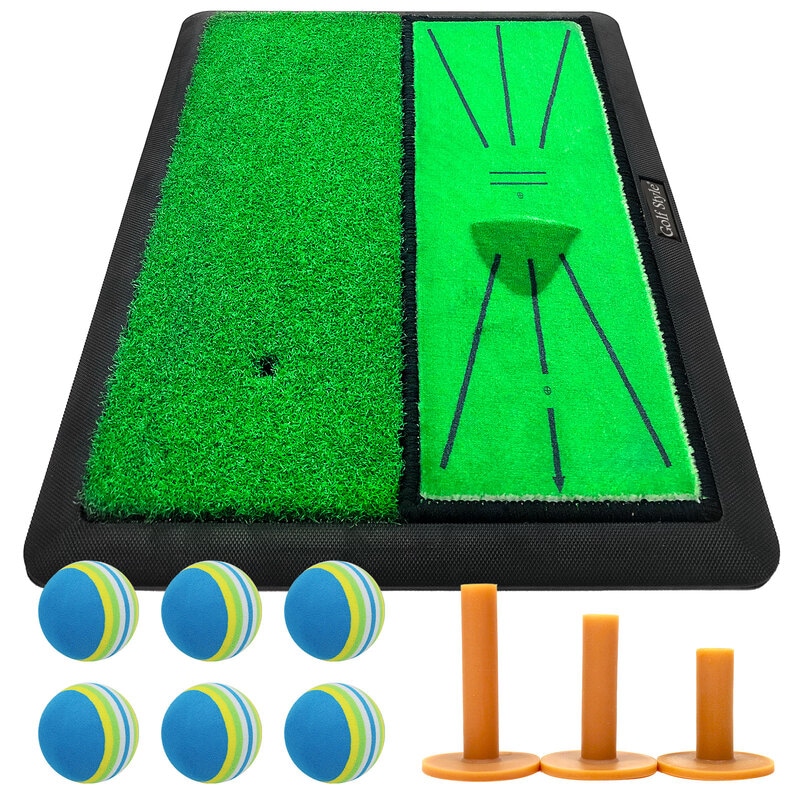 ダフりチェック ゴルフマット ターフ跡が確認できる 2WAY ターフ芝+単芝 ゴルフ 練習 マット 素振り アイアン スイング 跡がつく ショットマット 練習用 ゴムマット 34×44cm Eセット