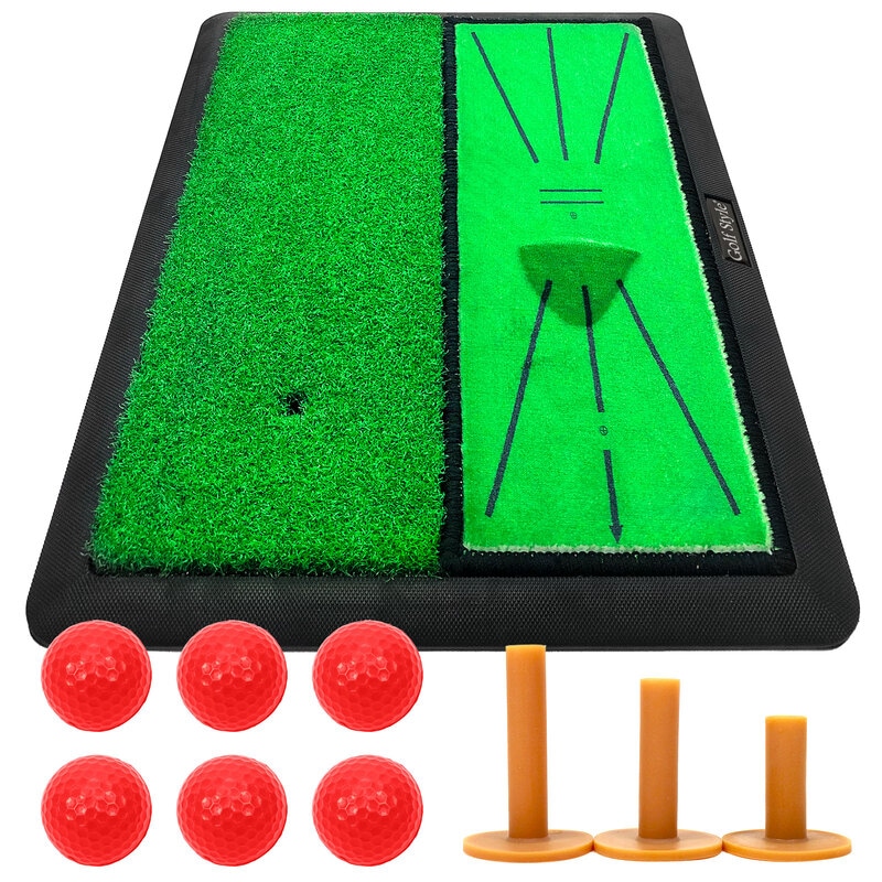 ダフりチェック ゴルフマット ターフ跡が確認できる 2WAY ターフ芝+単芝 ゴルフ 練習 マット 素振り アイアン スイング 跡がつく ショットマット 練習用 ゴムマット 34×44cm Pセット