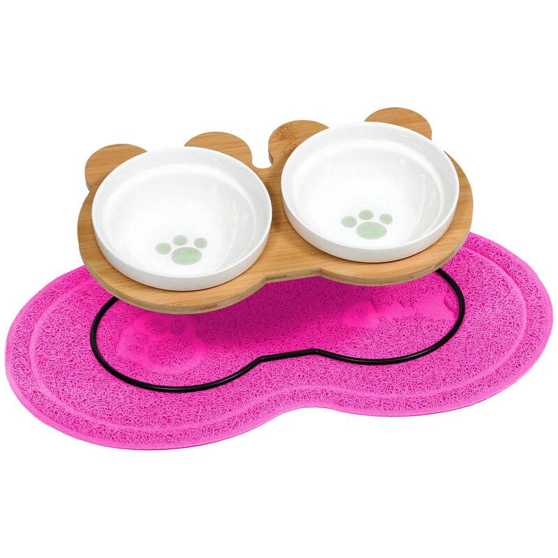 えさ皿 ランチョンマット ∞型 セット 猫 犬 食器 えさ 皿 餌入れ フードボウル ペット ご飯皿 水飲み マット 食べやすい 傾斜 餌皿 エサ入れ 滑り止め 陶器 アイアンバンブースタンドダブル
