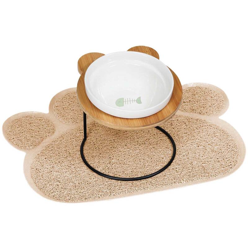 えさ皿 ランチョンマット 肉球型 セット 猫 犬 食器 えさ 皿 餌入れ フードボウル ペット ご飯皿 水飲み マット 食べやすい 傾斜 餌皿 エサ入れ 滑り止め 陶器 アイアンバンブースタンドシングル