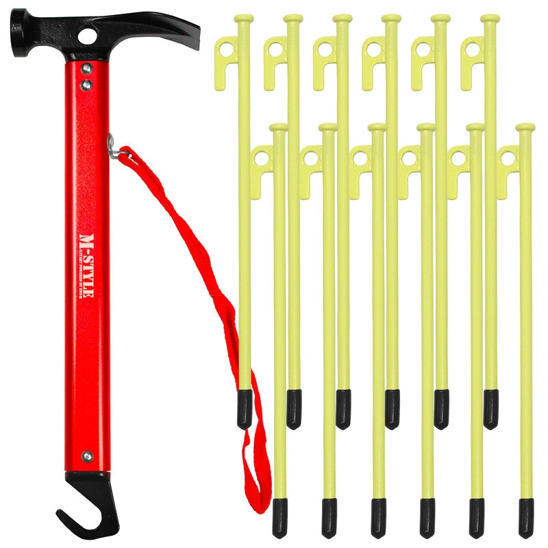ペグ 30cm 12本 ペグハンマー 軽量 セット 《選べるペグカラーとハンマーカラー》 強靭 キャンプ テント タープ 設営 アウトドア スチール ヘッド スチール ハンマー