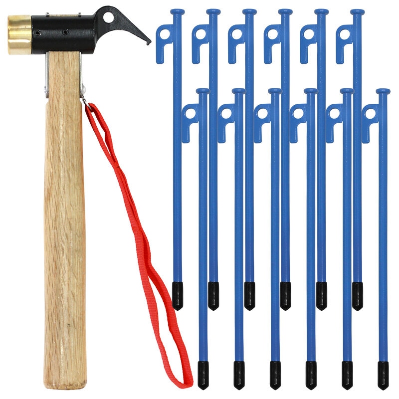 ペグ 30cm 12本 ペグハンマー 真鍮ヘッド セット 《選べるペグカラー6色》 強靭 キャンプ テント タープ 設営 アウトドア  真鍮 ハンマー