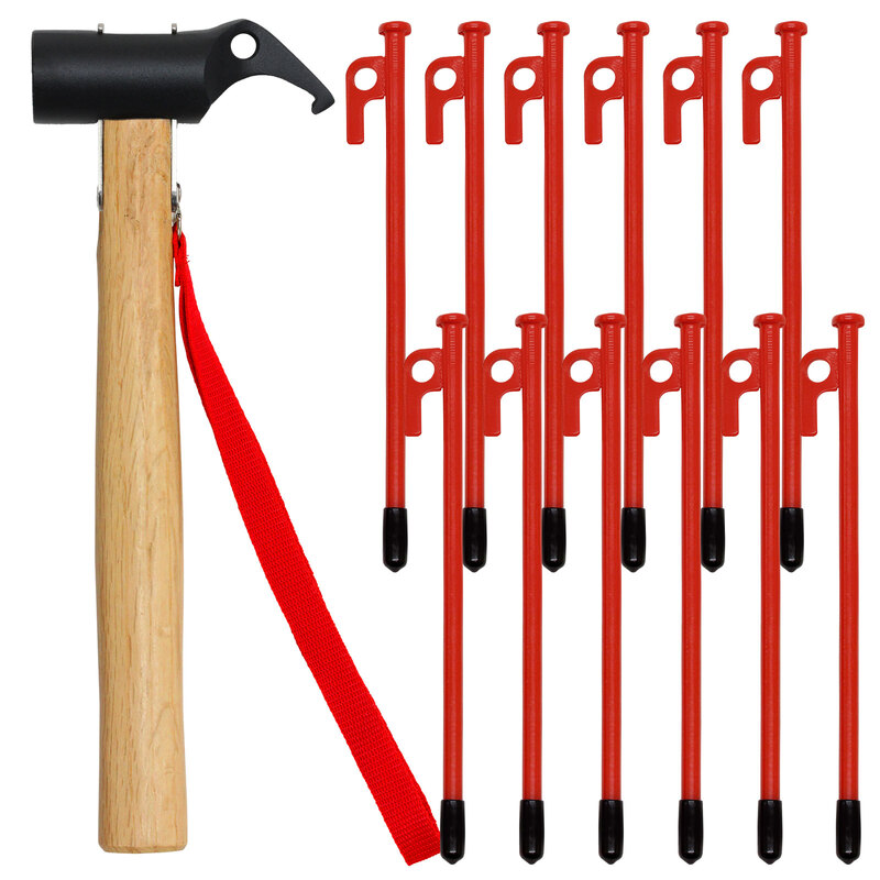 ペグ 25cm 12本 ペグハンマー スチールヘッド セット 《選べるペグカラー6色》 強靭 キャンプ テント タープ 設営 アウトドア スチール ハンマー