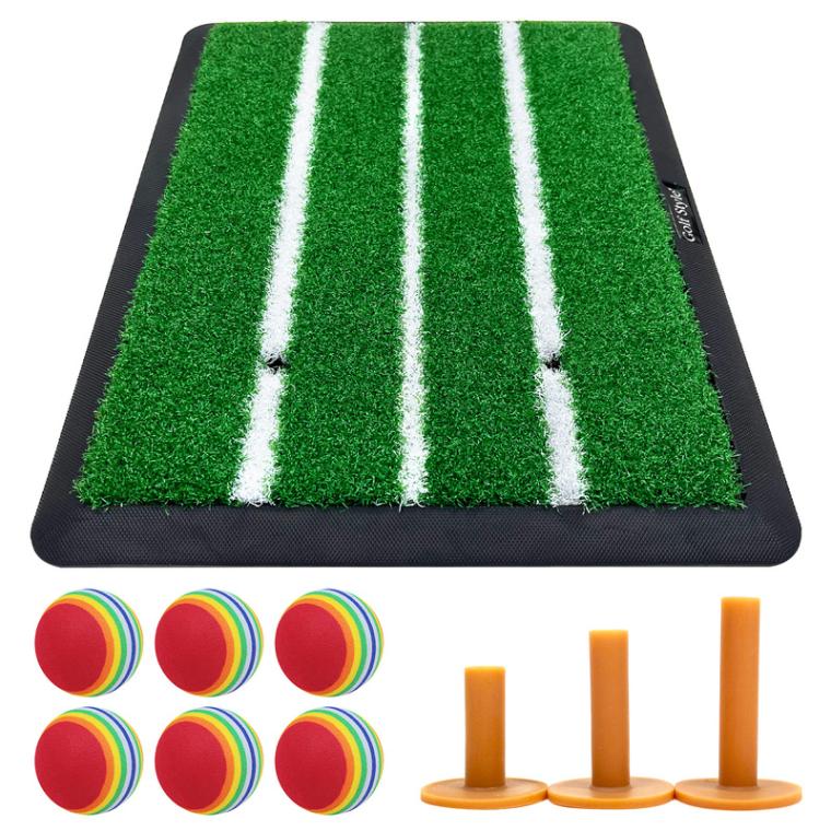 ゴルフマット 白線 ゴルフ 練習 マット ゴム土台 素振り 軌道確認 ドライバー アイアン スイング 練習用 ショットマット 人工芝 ゴムマット 34×44cm Eセット