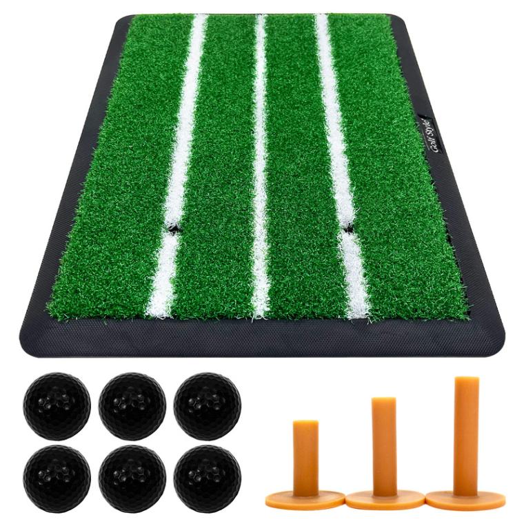 ゴルフマット 白線 ゴルフ 練習 マット ゴム土台 素振り 軌道確認 ドライバー アイアン スイング 練習用 ショットマット 人工芝 ゴムマット 34×44cm Pセット