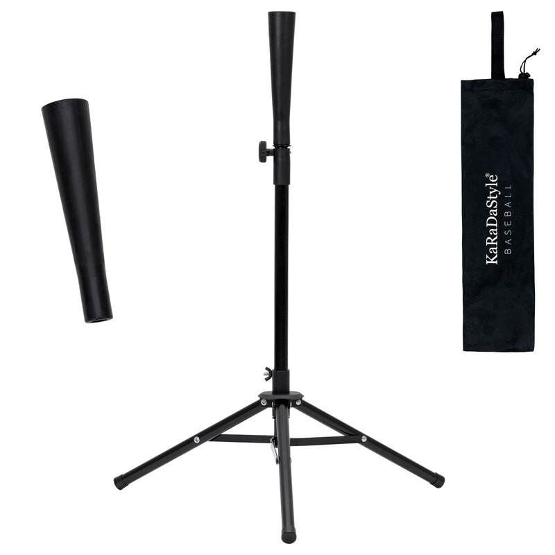 バッティングティー 71～112cm 三脚型 折りたたみ 無段階式 バッティング 練習 打撃 野球 軟式 硬式 少年野球 ソフトボール 素振り ゴム製 高さ調整 持ち運び 収納袋付き スペアラバー1本セット