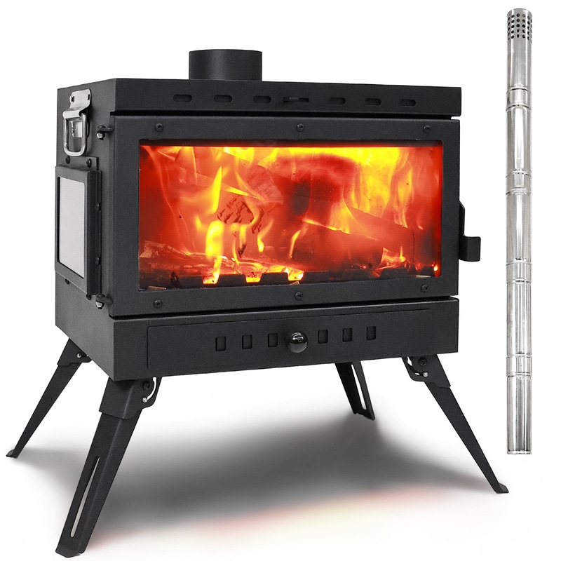 薪ストーブ キャンプ 煙突 二次燃焼 耐熱ガラス コンパクト 料理 2口天板 テント アウトドア BBQ 暖房 サウナ 簡単設営 日本語説明書 (単品)