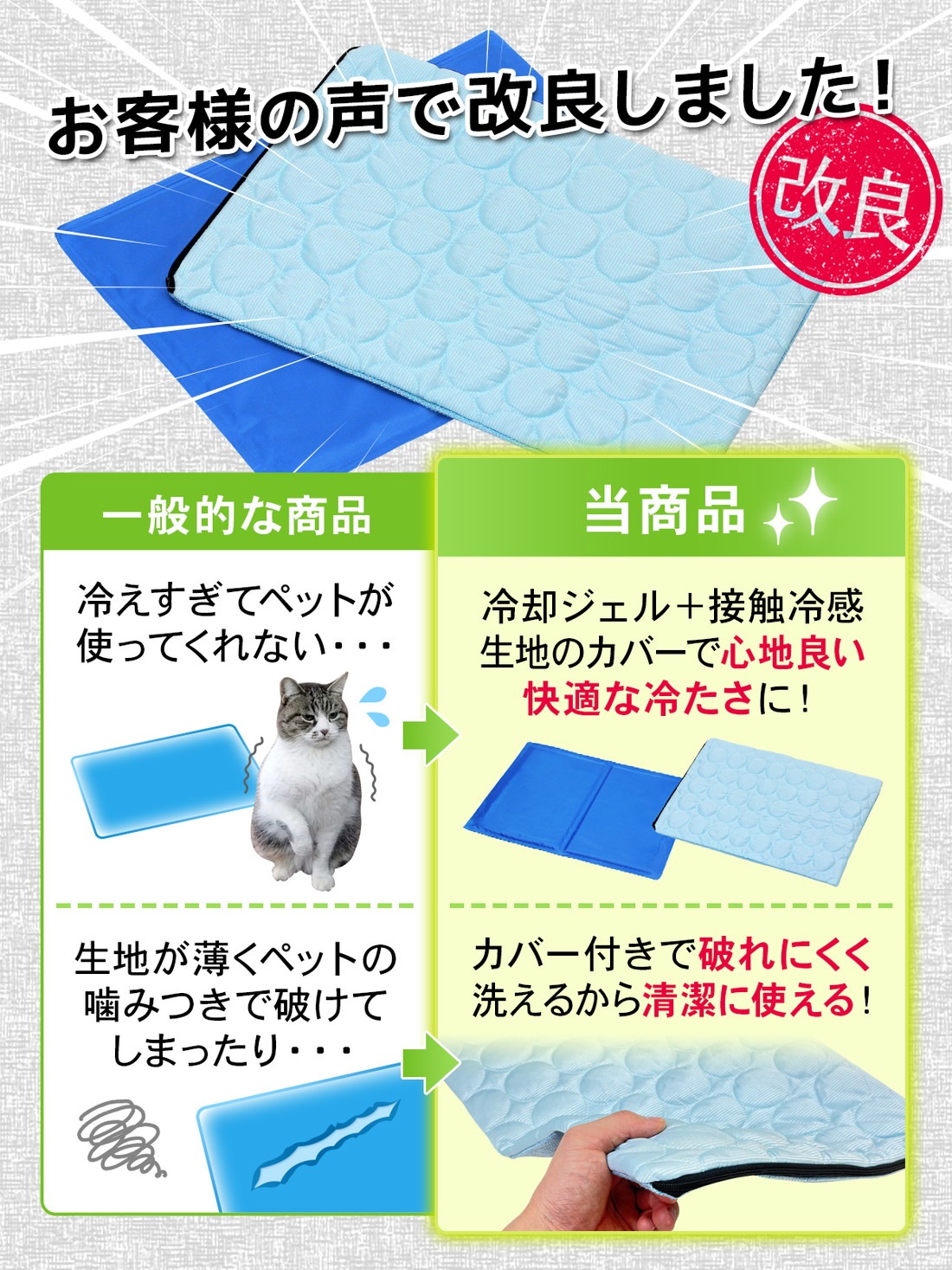 犬 ベッド 夏 冷却 ジェルマット カバー セット ペットベッド ひんやり マット 猫 接触冷感 暑さ対策 敷物 2WAY 洗えるマット Lサイズ