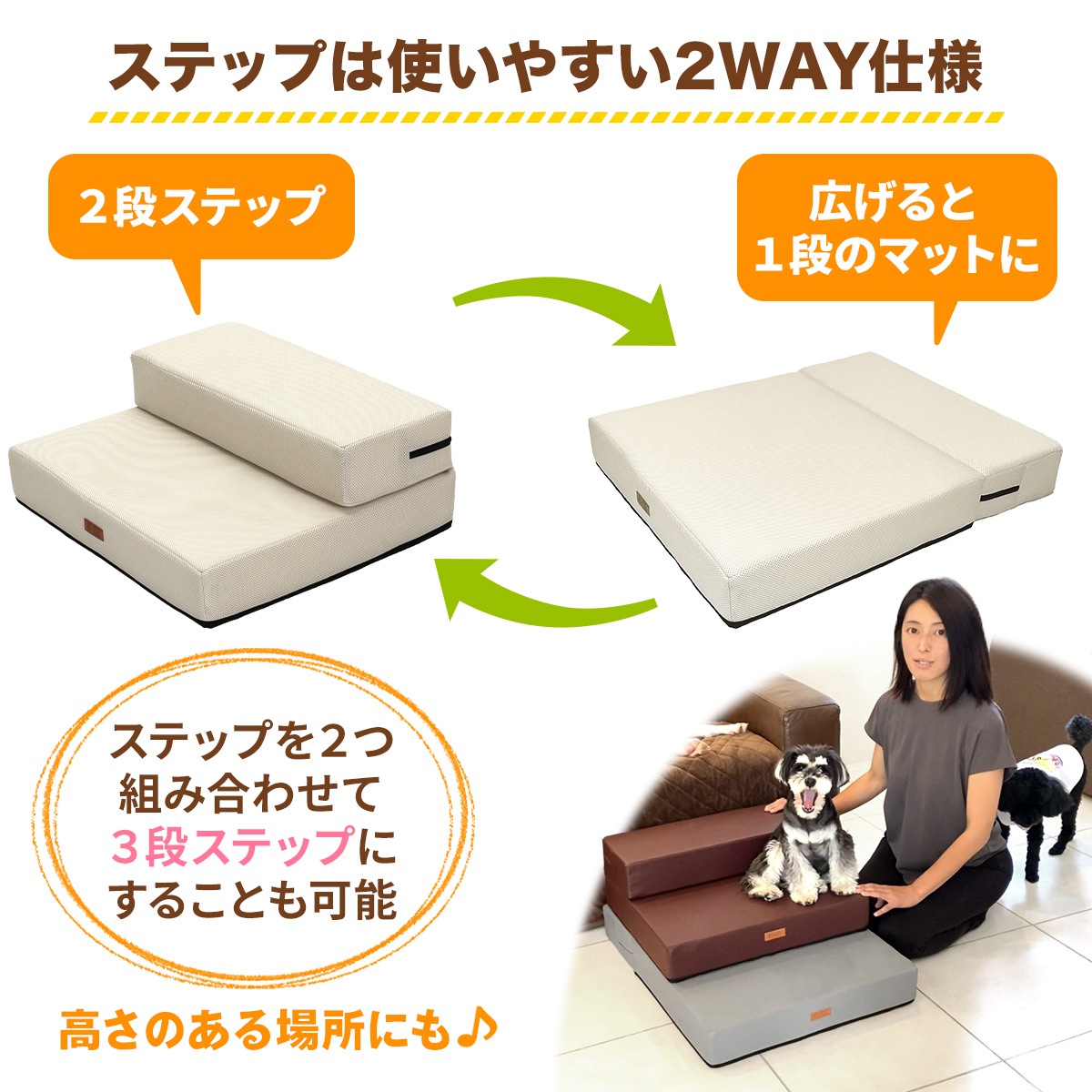 【ペット保育園＆ホテル監修】 ドッグステップ 幅広 55cm 犬 階段 ペット 犬用 ステップ 2段 通気性 おしゃれ 送料無料 メッシュ生地 ソフトタイプ