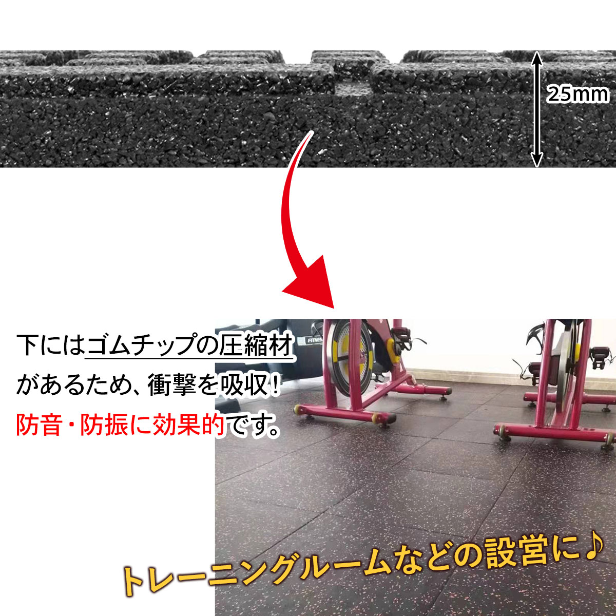 ゴムチップマット ジム マット トレーニング 筋トレ 重量器具 フロアマット 厚さ25mm サンプル