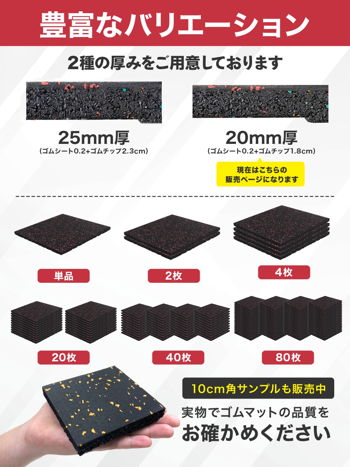 ゴムマット ジムマット 20mm 防音 防振 床 ホームジム 筋トレ マット ダンベルマット トレーニングマット ジム フロアマット 衝撃吸収 ラバーマット gym mat 50角 80枚セット
