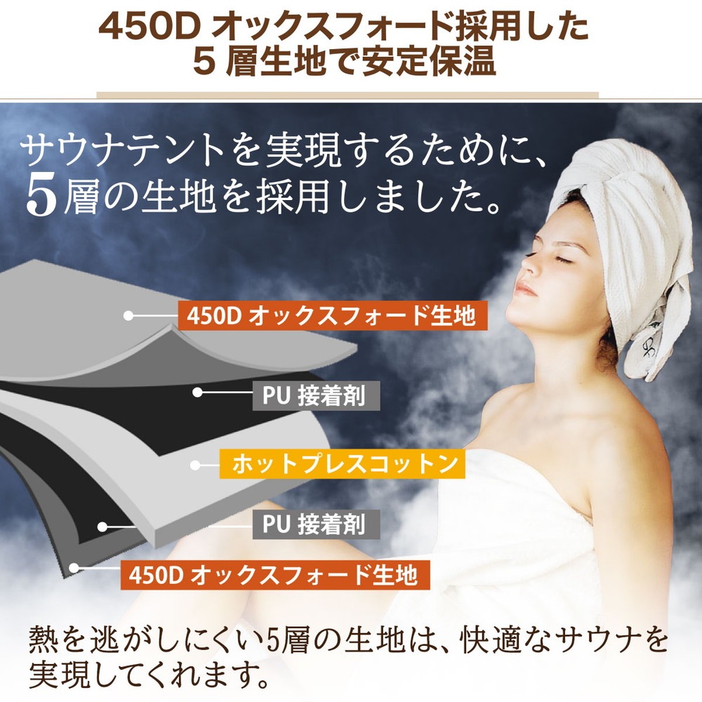 サウナテント 本体 大型 7人用 工具必要なし 五角形 テント サウナ 薪ストーブ対応 キャンプ アウトドア 家庭用サウナ 移動式 折りたたみ 簡単設営 ベランダ 収納袋 ペグ ロープ 3.0×2.8m 単品