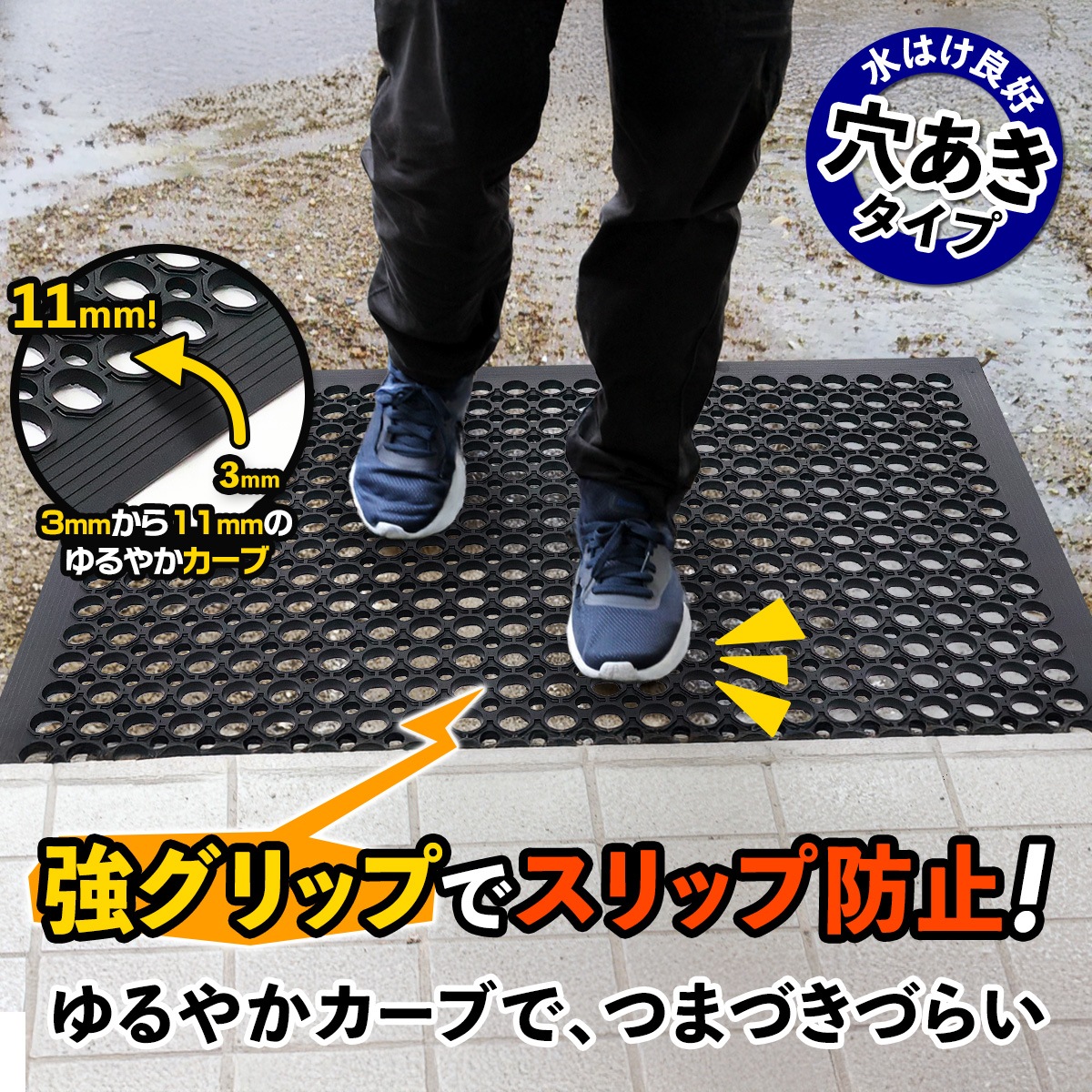 滑り止めマット 屋外 90×150cm 単品 玄関 すべり止め 傾斜付き 転倒