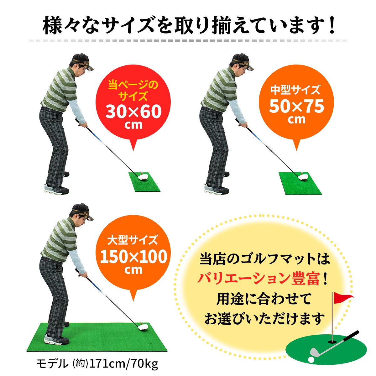 ゴルフマット ゴルフ 練習 マット 素振り スイング ドライバー アイアン パター 練習器具 室内 屋外 人工芝 SBR 30×60cm ゴルフティー ゴルフボール Eセット