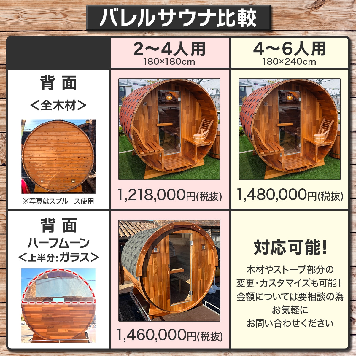 バレルサウナ本体 レッドシダー 4～6人用 180×240cm