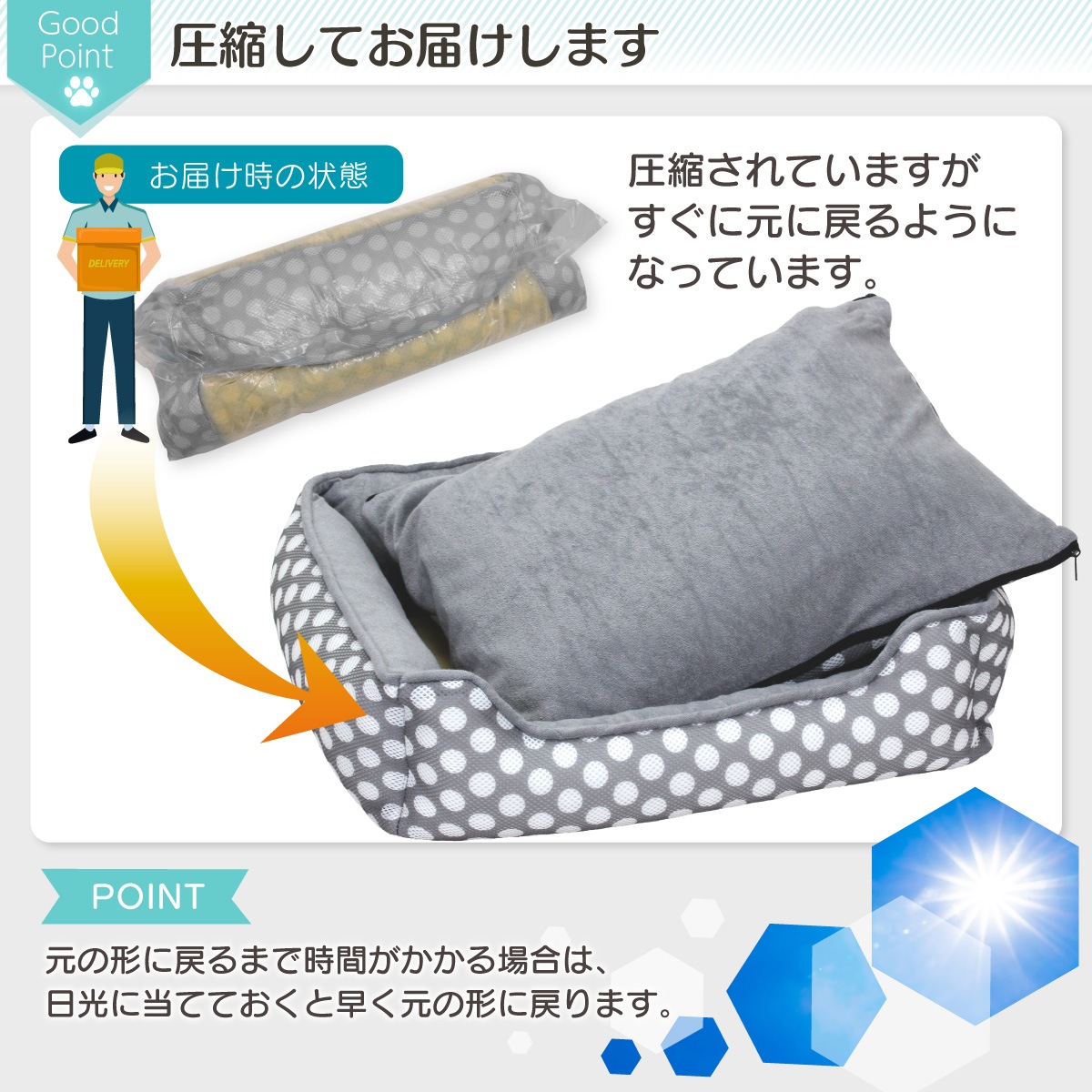 ペットベッド 犬 猫 ベッド マット 夏用 洗える カドラー メッシュ パイル カバー ふわふわ 春夏 2WAY かわいい おしゃれ ソファ ポルカドット スクエア型 Mサイズ