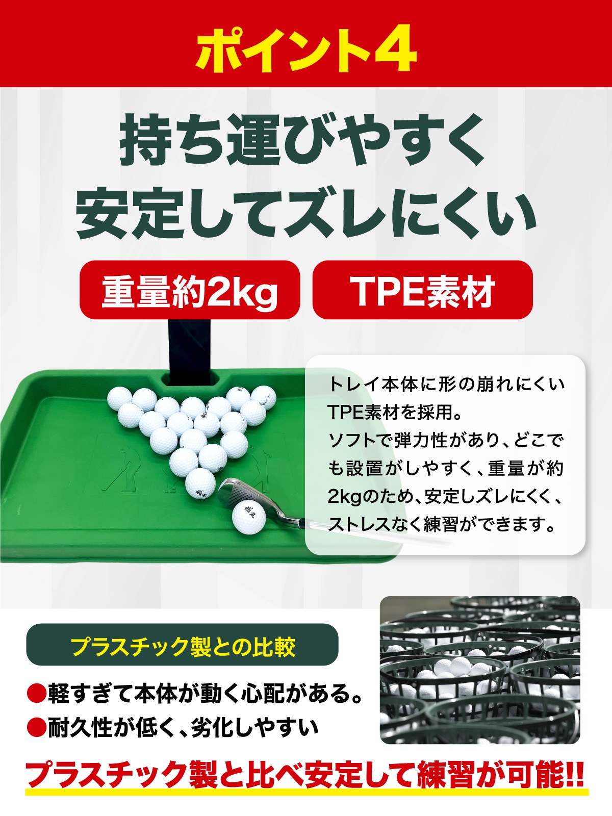 ゴルフボール トレイ 100球 大容量 かご 収納箱 ゴルフ練習器具 スマホホルダー 携帯 スタンド スイングチェック パッティング ゴルフ 排水穴 屋外 屋内 ゴルフボール入れ TPE素材