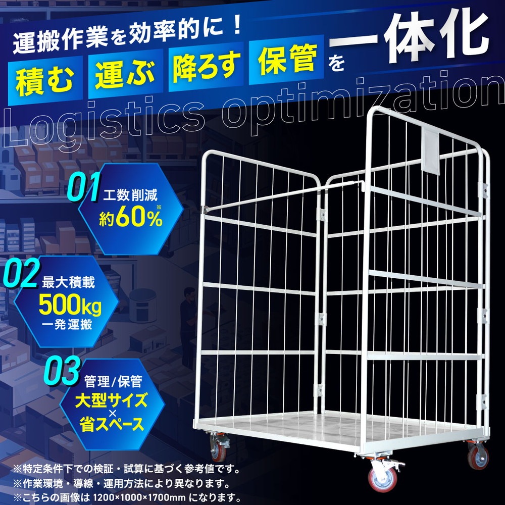 カゴ台車 耐荷重500kg 業務用 折りたたみ式 大型 大容量 台車 ロールボックス パレット かご台車  キャスター付き 個人宅配送不可 1100×800×1700mm 5台セット