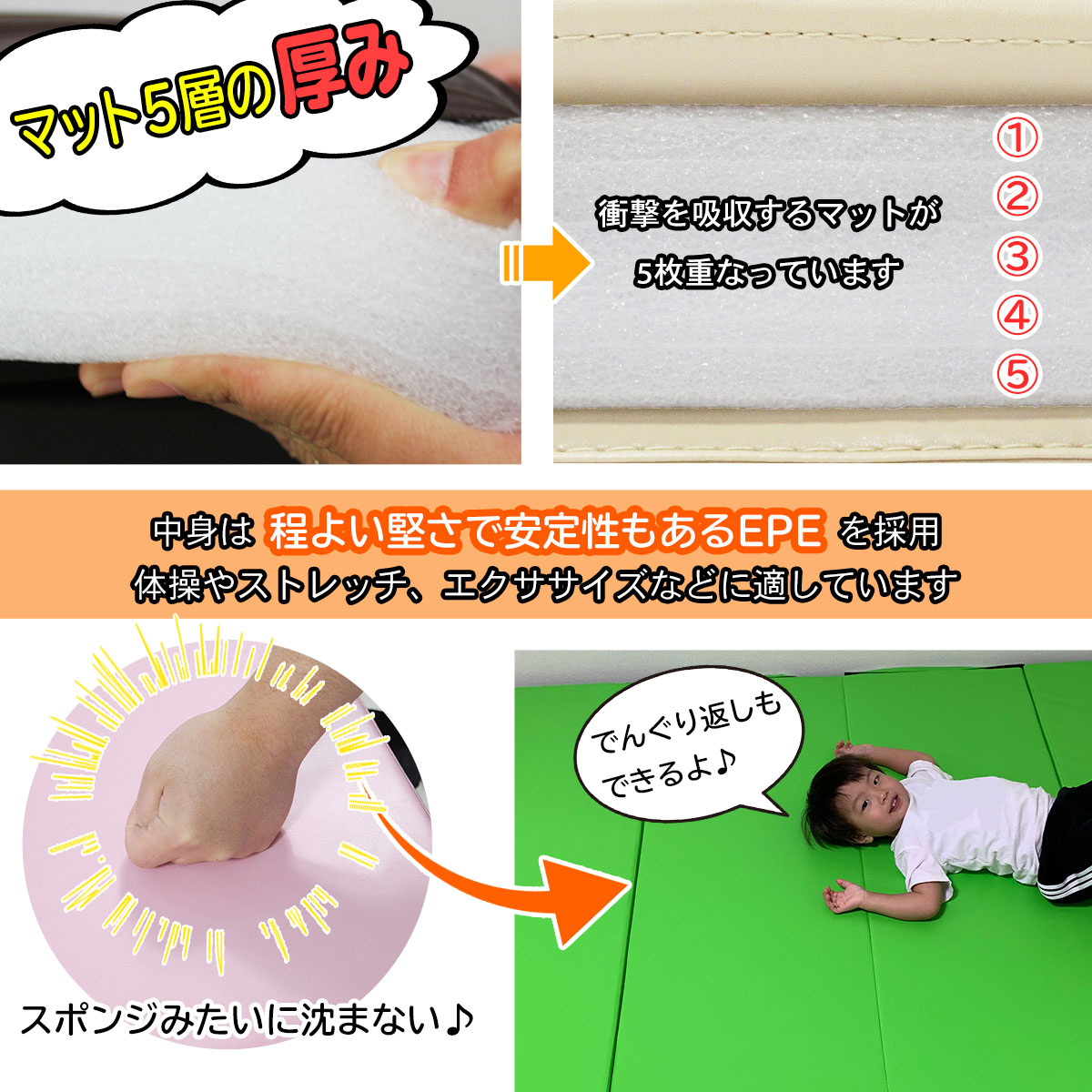 【訳あり】 体操 マット 折りたたみ リングフィット ストレッチ エクササイズ トレーニング 鉄棒 運動 子供 プレイマット ヨガマット スポーツマット 防音 家庭用 180×60×5cm