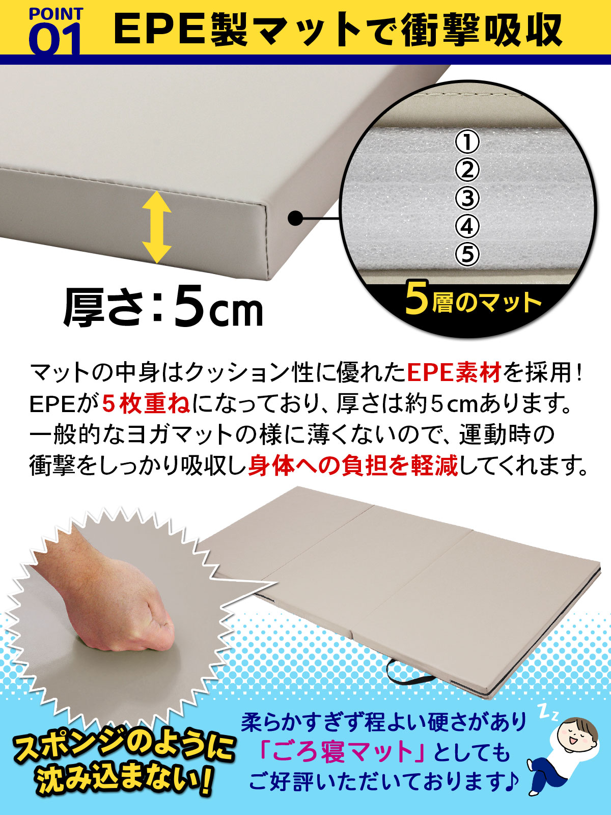 体操 マット KaRaDa Style 体操 マット 折りたたみ ストレッチマット