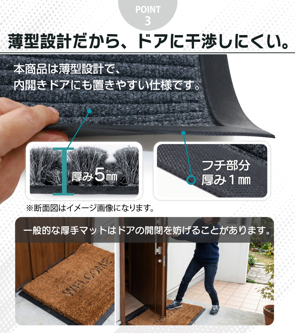 玄関マット 60×90cm 泥落としマット 業務用 家庭用 薄型 滑り止め 水洗いOK ドアに干渉しにくい おしゃれ 屋外 屋内 エントランスマット