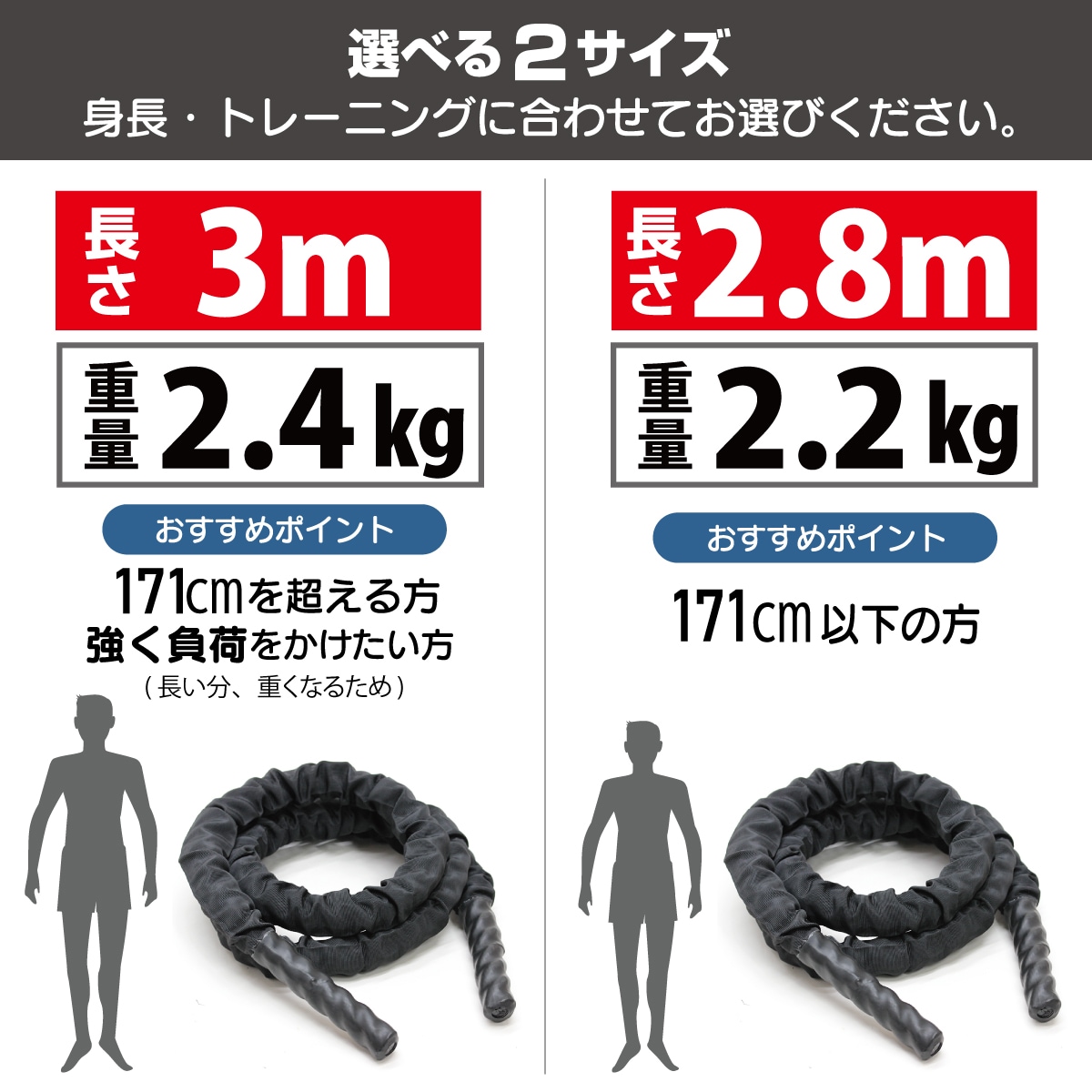 ジムロープ なわとび 極太 縄跳び バトルロープ トレーニング ロープ 筋トレ 体幹 重い 太いロープ 室内 ジム プログレード カバー付き 収納袋 直径38mm 3M 2.8M 袋セット
