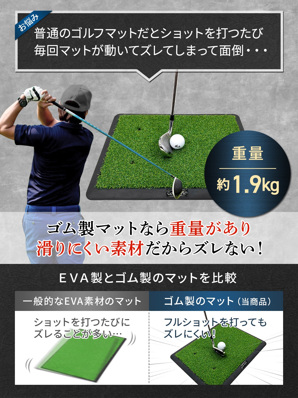 ゴルフマット 本格的 双芝 ゴルフ 練習 マット 素振り アイアン スイング 練習用 ショットマット 人工芝 ゴムマット 34×44cm Eセット