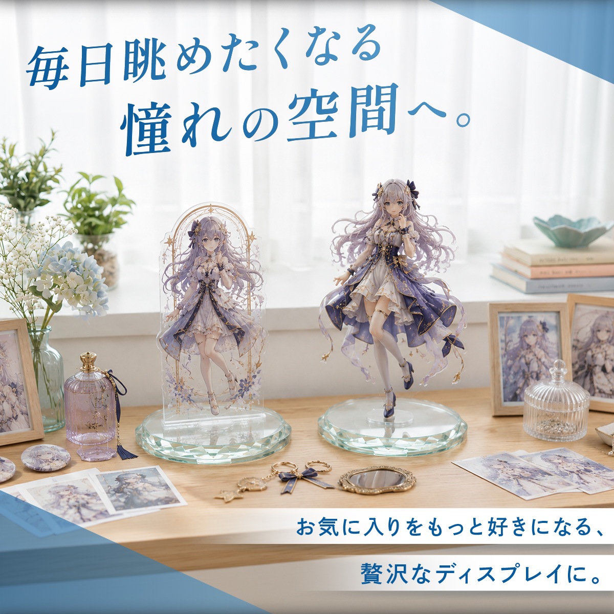 フィギュア台座 ガラス製 丸型 ディスプレイベース 高透明 高級感 推し
