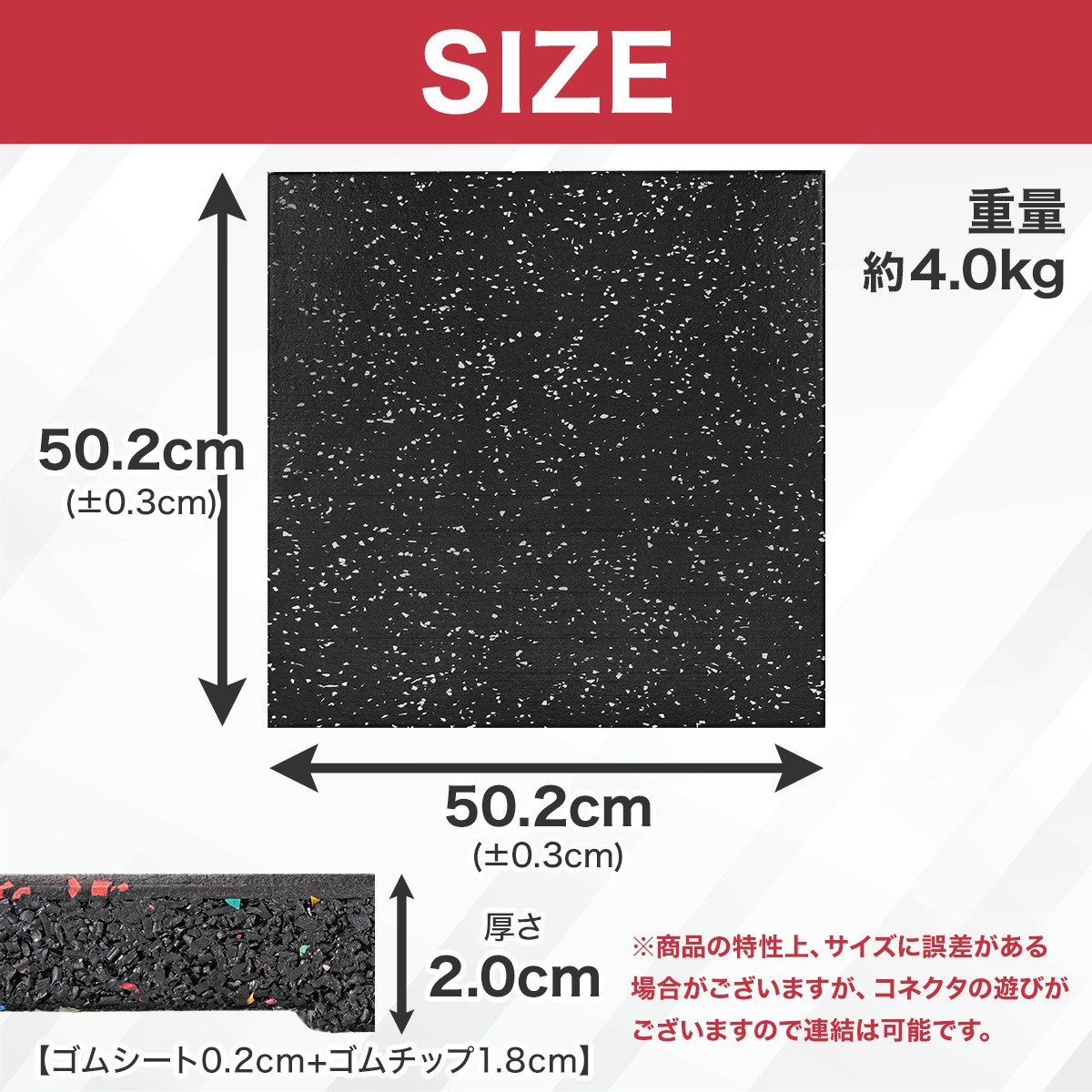 ゴムマット ジムマット 20mm 防音 防振 床 ホームジム 筋トレ マット ダンベルマット トレーニングマット ジム フロアマット 衝撃吸収 ラバーマット gym mat 50角 4枚セット