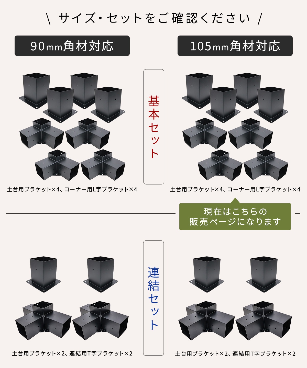 パーゴラ 組立キット 105mm角木材対応 基本セット 木材接続金具のみ 木材コネクター ジョイント 支柱固定金具 DIY ポストベース L字ブラケット サンシェード取付穴付き マットブラック